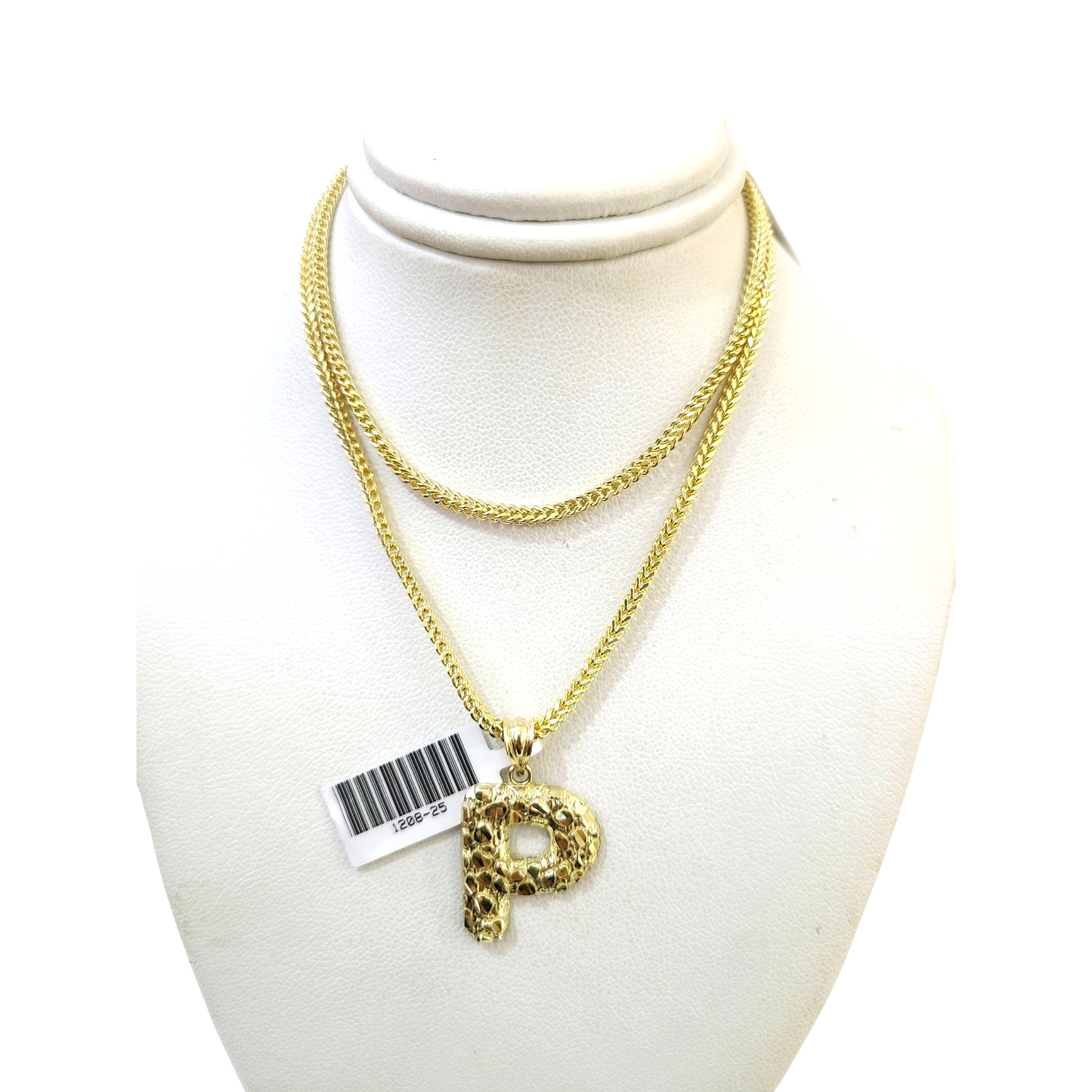 10k Gold Franco Chain 2.5mm 16"-26" P Nugget Initial Charm Pendant Necklace SET