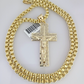 Real 10k Gold Byzantine Necklace Jesus Cross Charm SET Chain 20"-30" 4mm