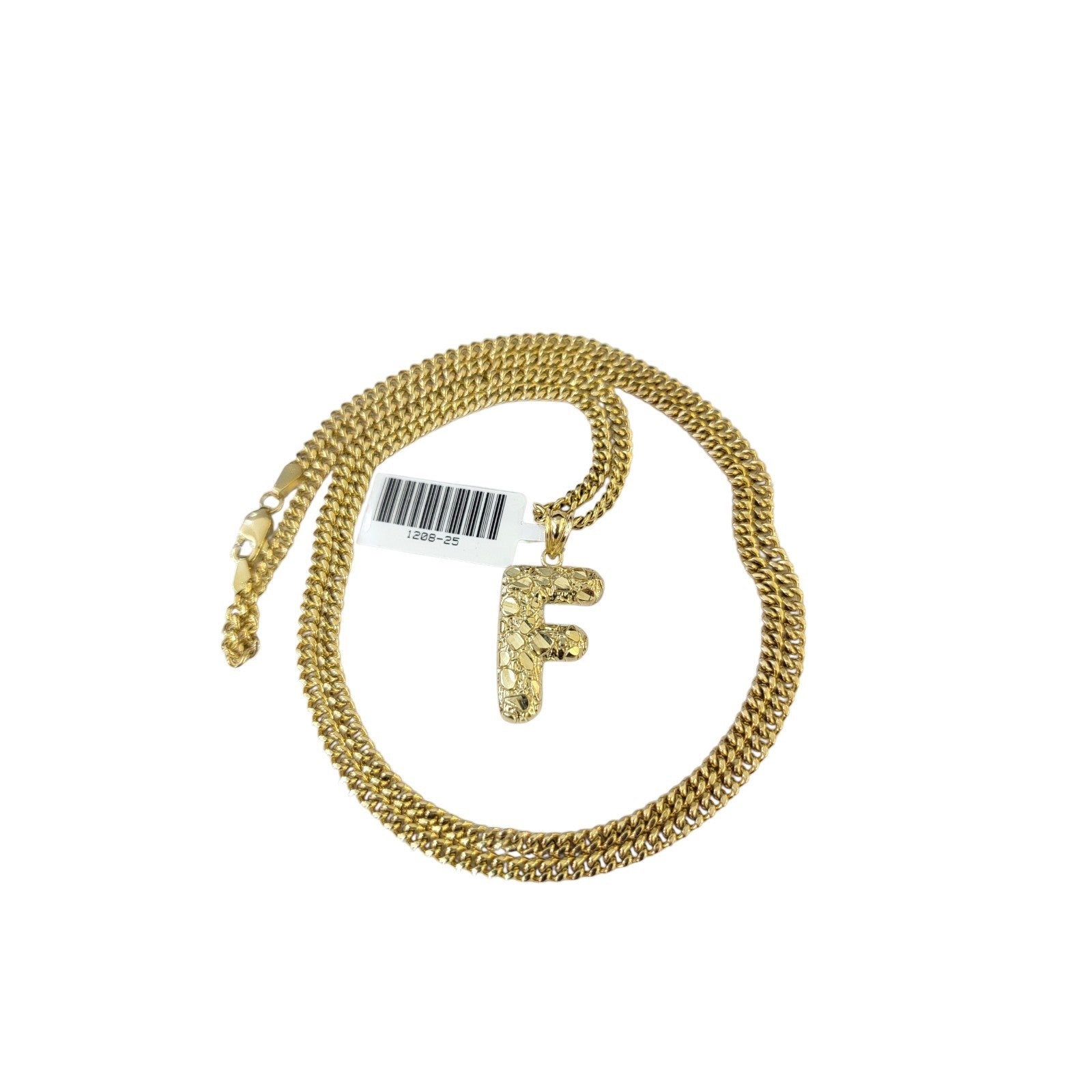Real Gold 10k Miami Cuban Link Chain F Initial Charm 2.5mm Pendant SET Necklace