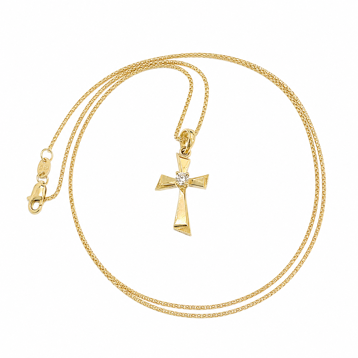 10k Gold Franco Chain Necklace Cz Stone Cross Charm 1mm 16-22 Inches Womens
