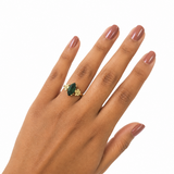 10k Yellow Gold Green Marquise Ring CZ Flower Floral Dainty Women Statement