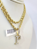 10k Rope Chain P Diamond Initial Charm Necklace Pendant Set 4mm 20"-30" Gold