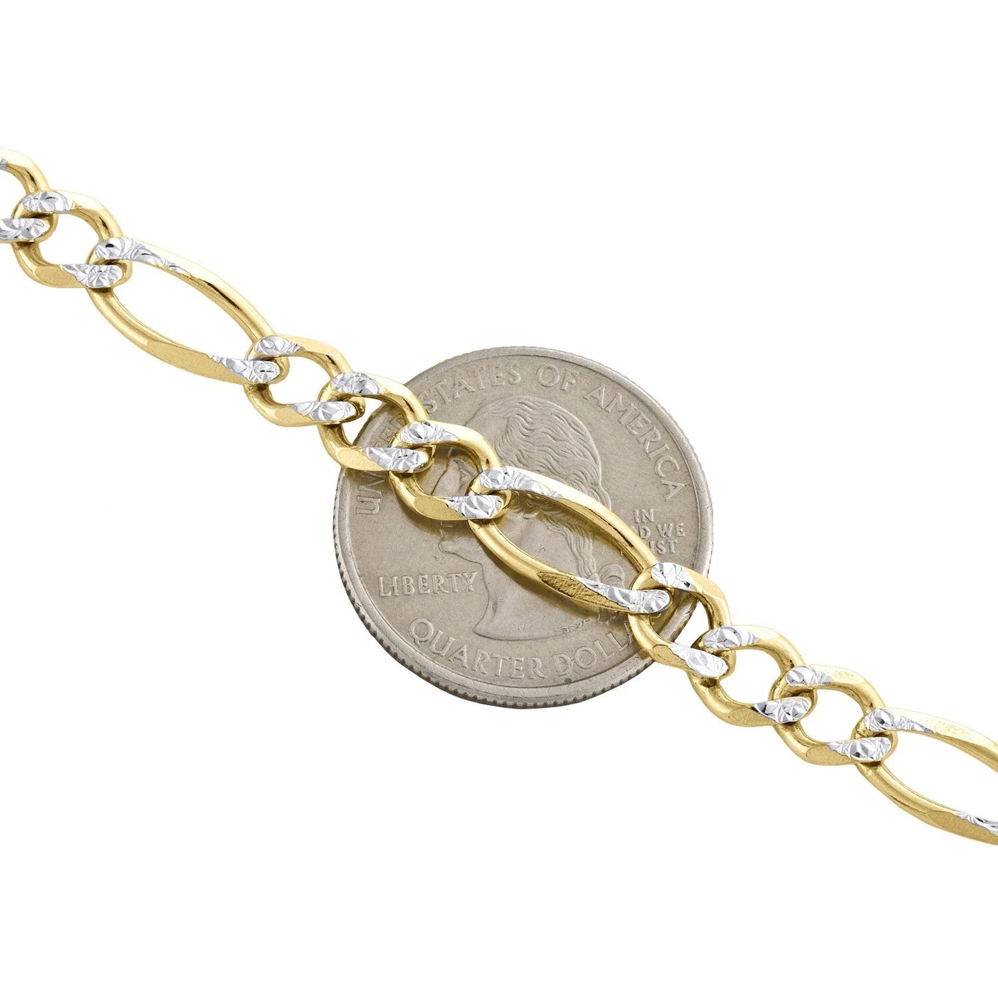 Mens Real 10k Yellow Gold Figaro Link Bracelet Diamond Cut 6.5 mm Solid 8 Inch