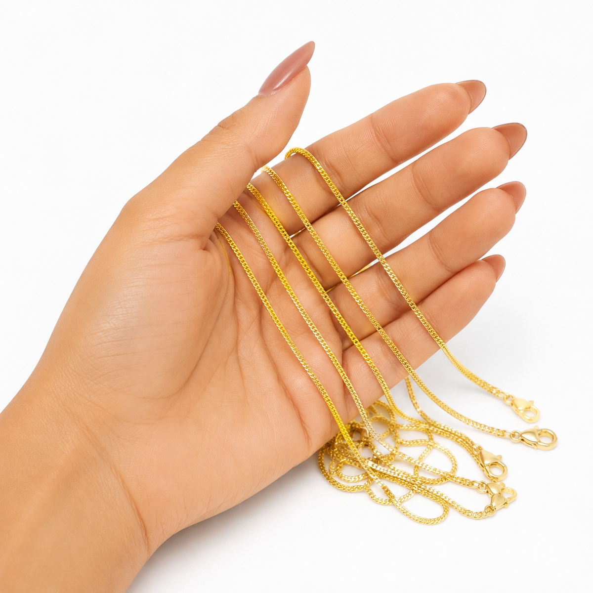 Real 18K Gold Slim Franco Chain 1mm Classic Necklace 16 18 20 22 Inch Women