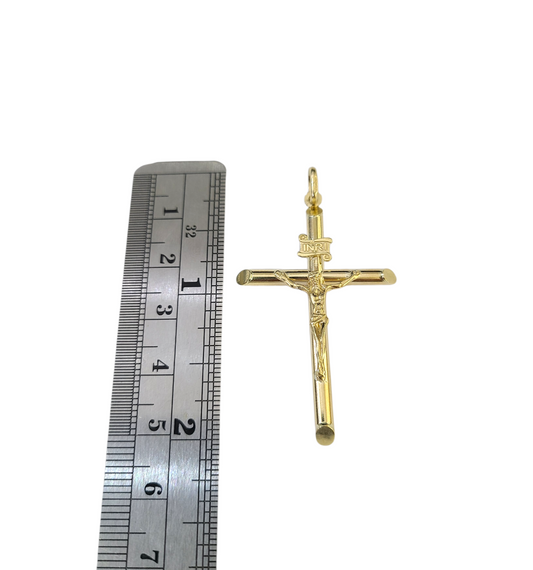 Real 10k Charm Pendant Christ Cross INRI Yellow Gold 10KT 2 inches