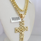 Real 10k Gold Byzantine Necklace Jesus Cross Charm SET Chain 20"-30" 4mm