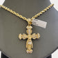 Real 14k Yellow Gold Cross pendant & Rope Chain Necklace 5mm 22" SET Charm Men's