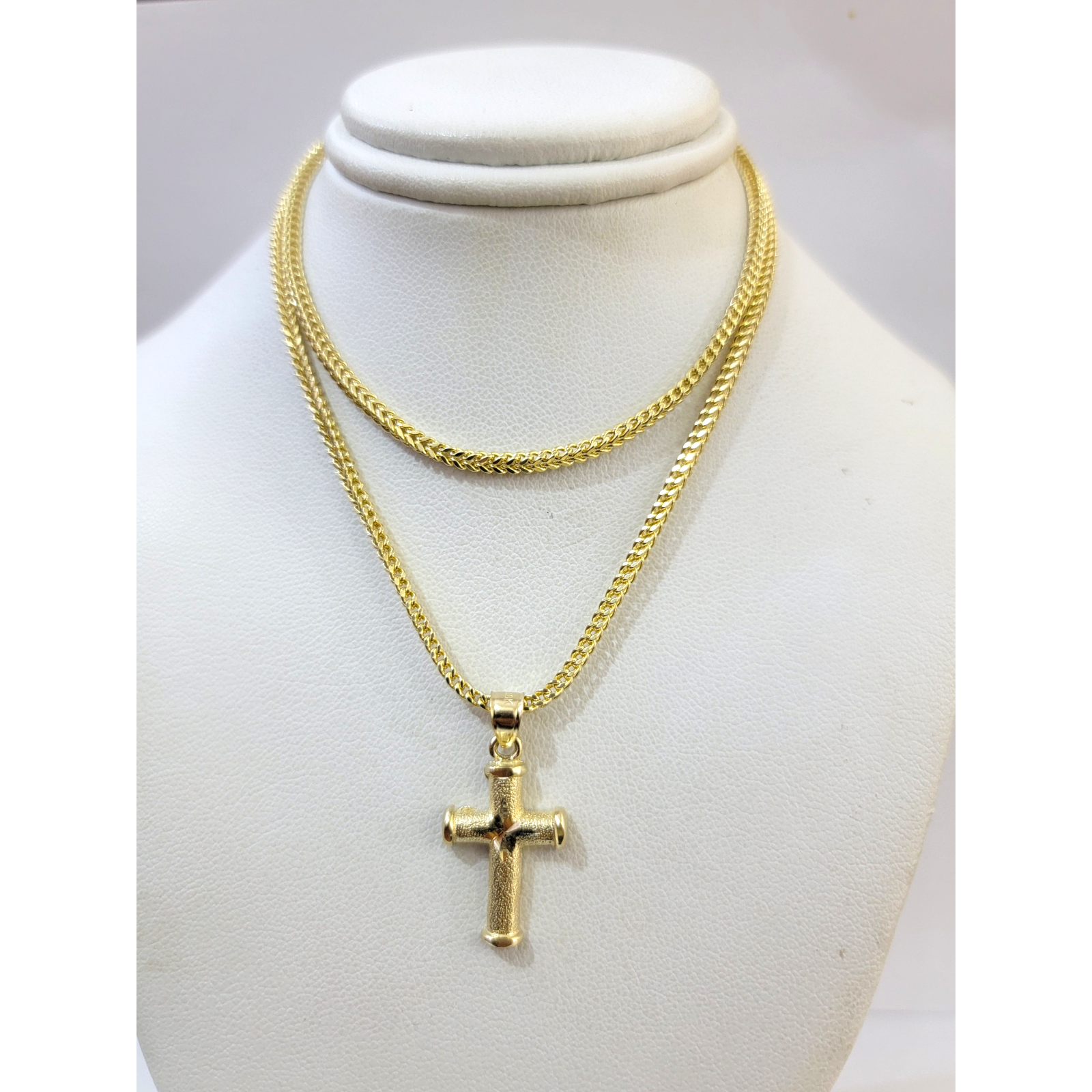 Real 10k Gold Cross Charm Pendant Franco Chain Necklace SET 2.5mm 16"-26"