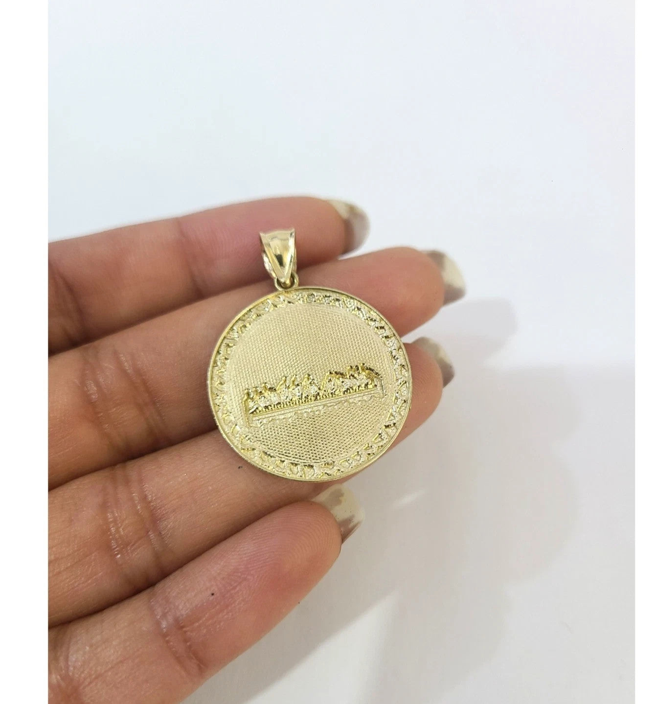 10K Yellow Gold Last Supper Round Pendant Charm Small Medium Large Sizes