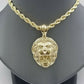 Mens 10k Solid Yellow Gold Roaring King Lion Head Charm Pendant Diamond Cut Real