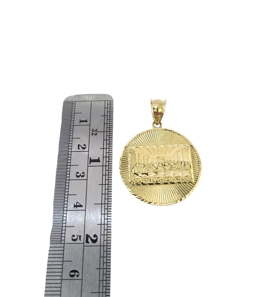 10K Yellow Gold Round Last Supper Pendant Charm 1.5" Nugget Unisex Gold