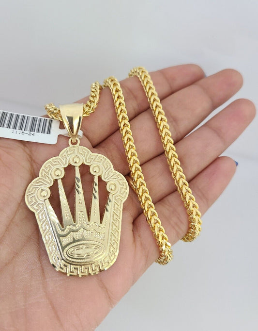 10k Yellow Gold Franco Chain Crown Charm Pendant 4mm 18-28 Inches Necklace
