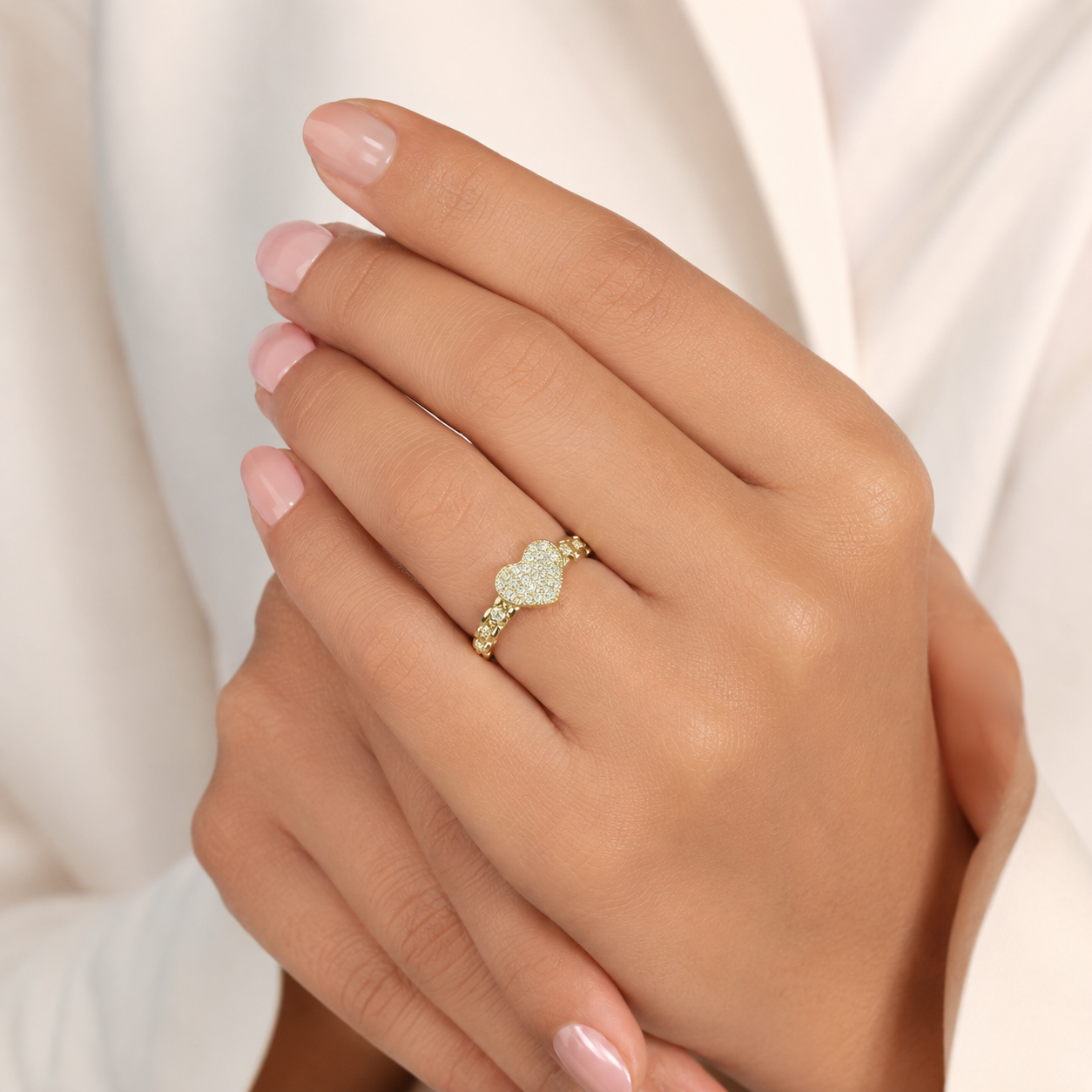 10k Yellow Gold Heart Ring CZ Stone Promise Engagement Wedding Women Ladies