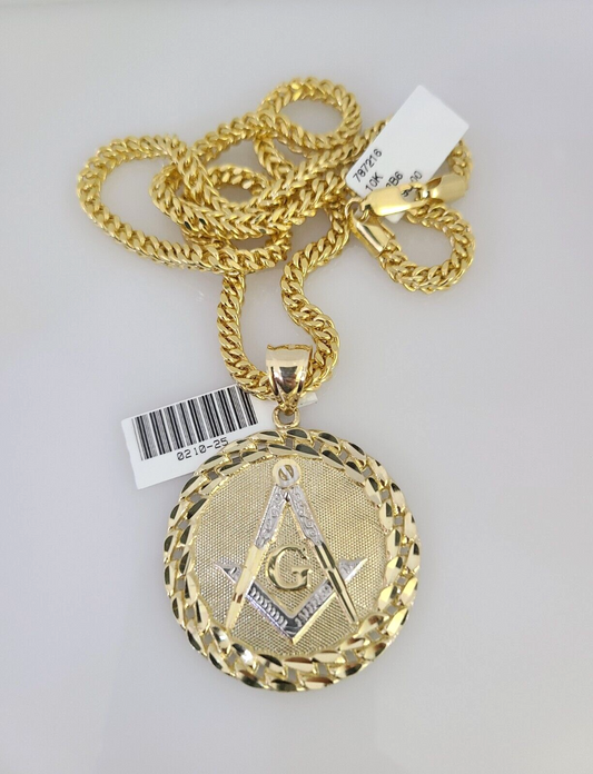10k Yellow Gold Franco Chain Masonic Charm Pendant 4mm 18-28 Inch Necklace