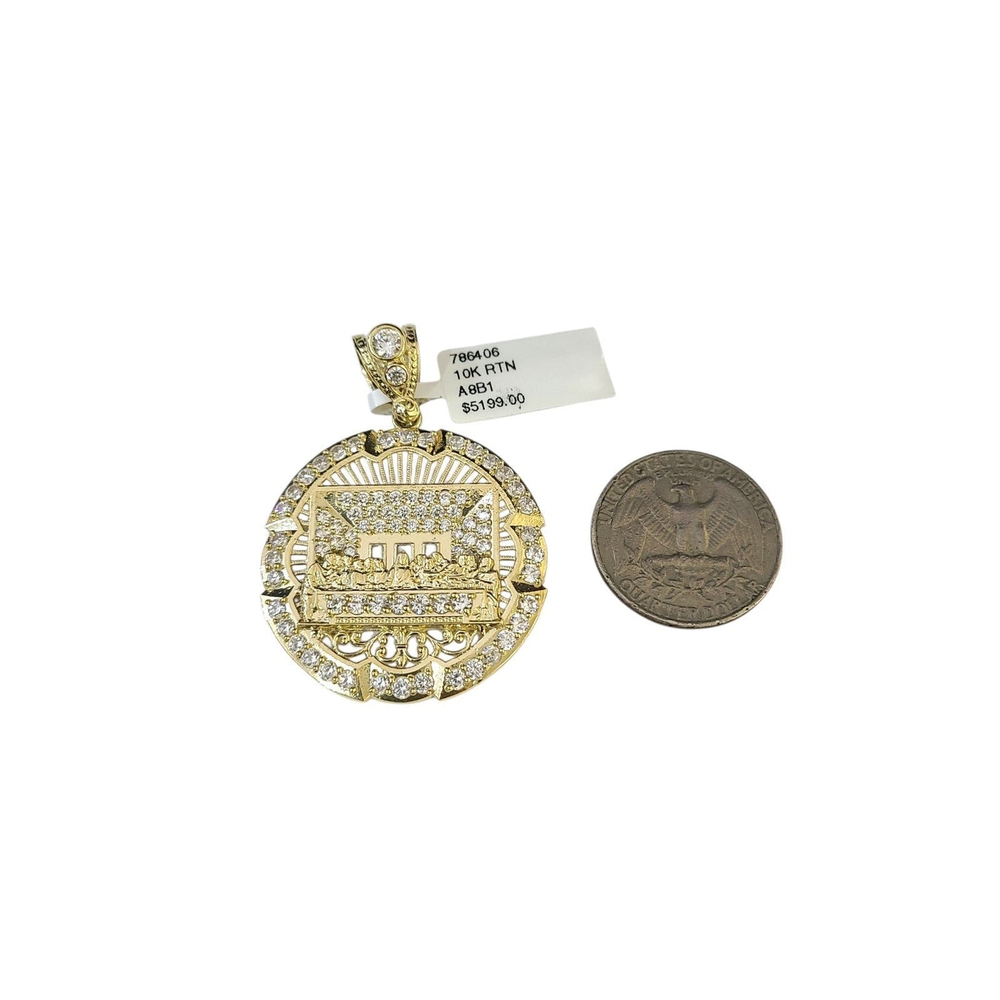 Real 10k Rope Chain Necklace Pendant Last Supper 7mm 20"-30" Set Gold Men
