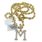 10k Rope Chain M Diamond Initial Charm Necklace Pendant Set 4mm 20"-30" Gold