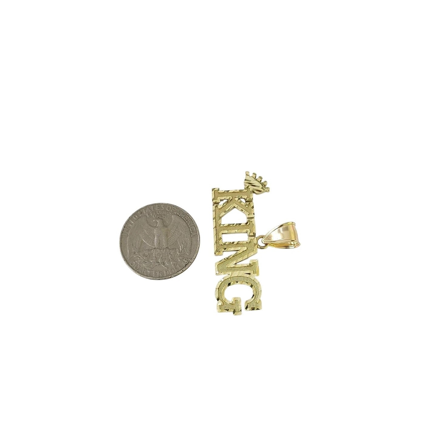 Real 10K Yellow Gold KING Crown Pendant Charm Mens Hip Hop Diamond Cut Style