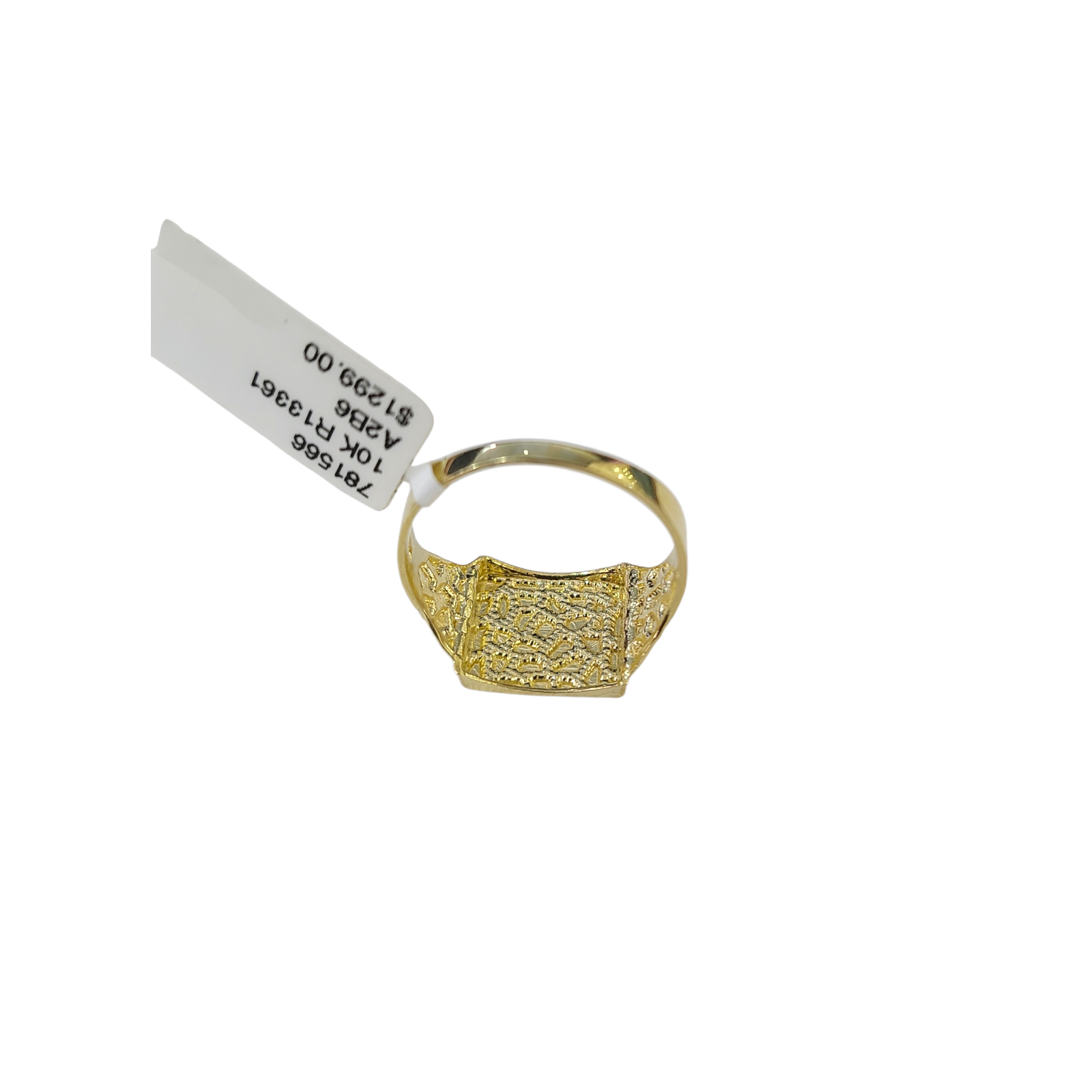 Real 10k Nugget Square Ring Yellow Gold Men 10Kt Genuine
