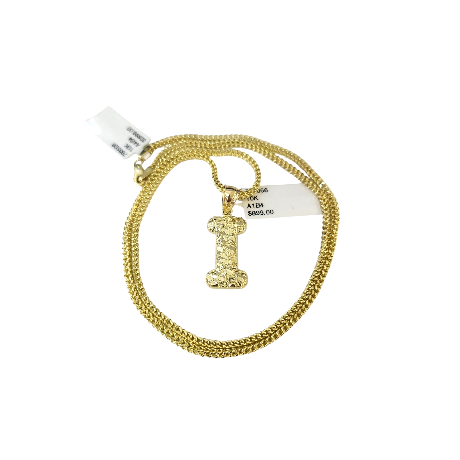 Real 10k Gold Franco Chain Pendant Necklace I Initial Charm SET 2.5mm 16"-26"