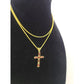 10K Yellow Gold Franco Chain Red CZ Cross Pendant Necklace 1mm 16 18 20 22 Women