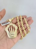 10kt Gold Solid Rope Chain Crown Charm Set 18"-30'' Inch 6mm Pendant Necklace