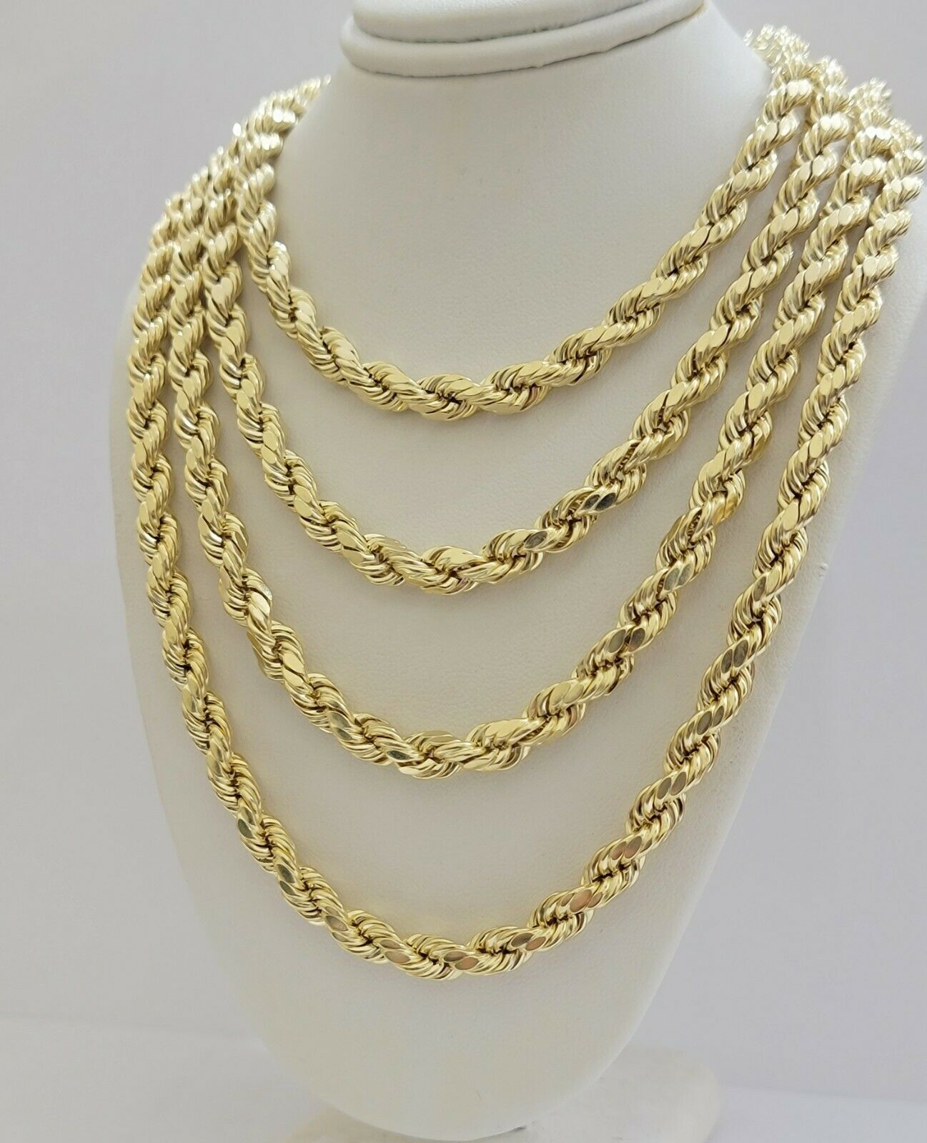 Real 10k Yellow Gold Rope Necklace 7mm Chain 18"-30" Inch Diamond Cut, 10kt MENS