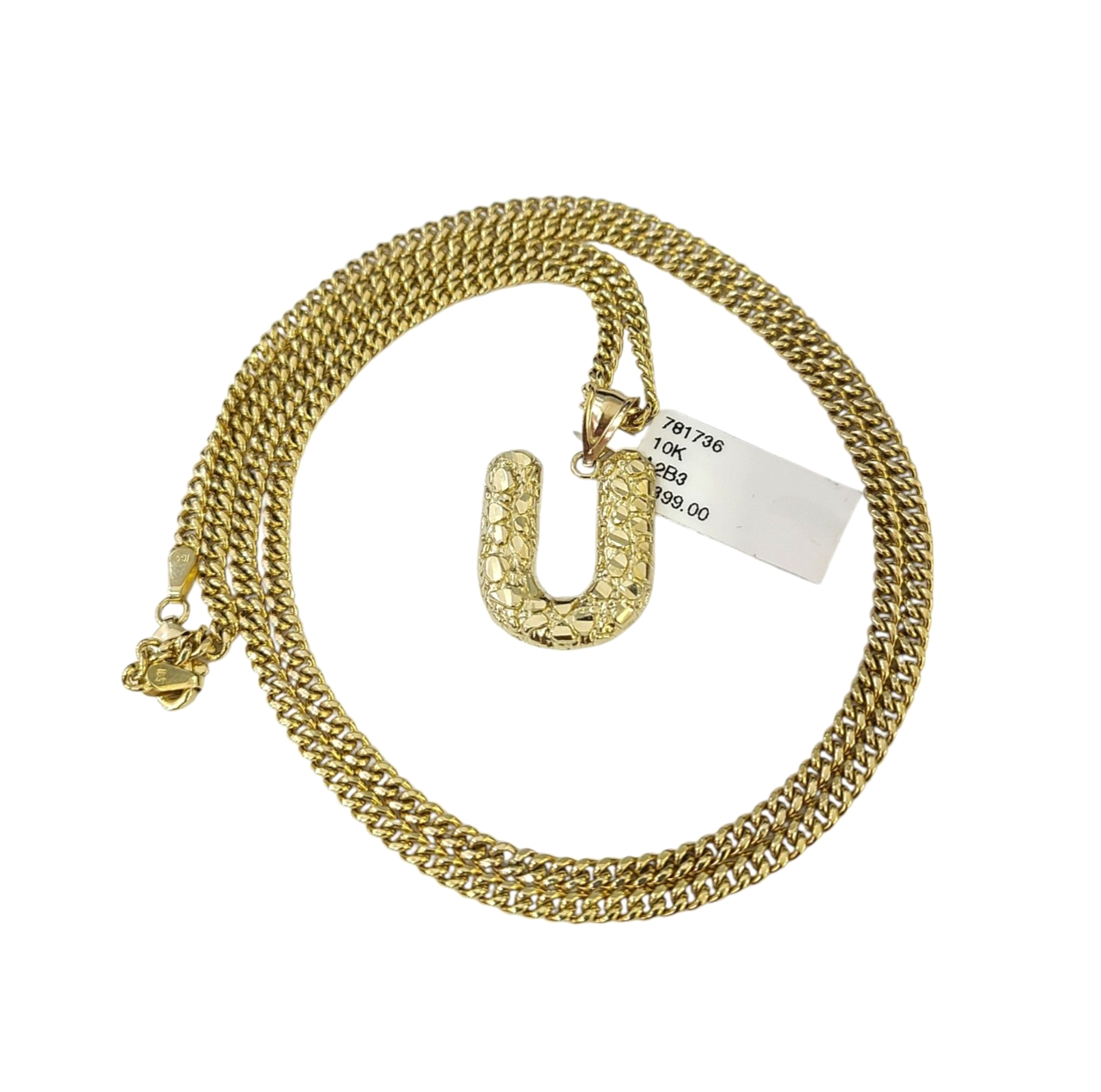 10k Real Gold Chain Miami Cuban Link 2.5mm U Initial Charm Necklace Pendant SET
