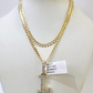 10k Gold Chain Necklace L Diamond Initial Pendant Set Cuban Curb 3mm 20"-30"