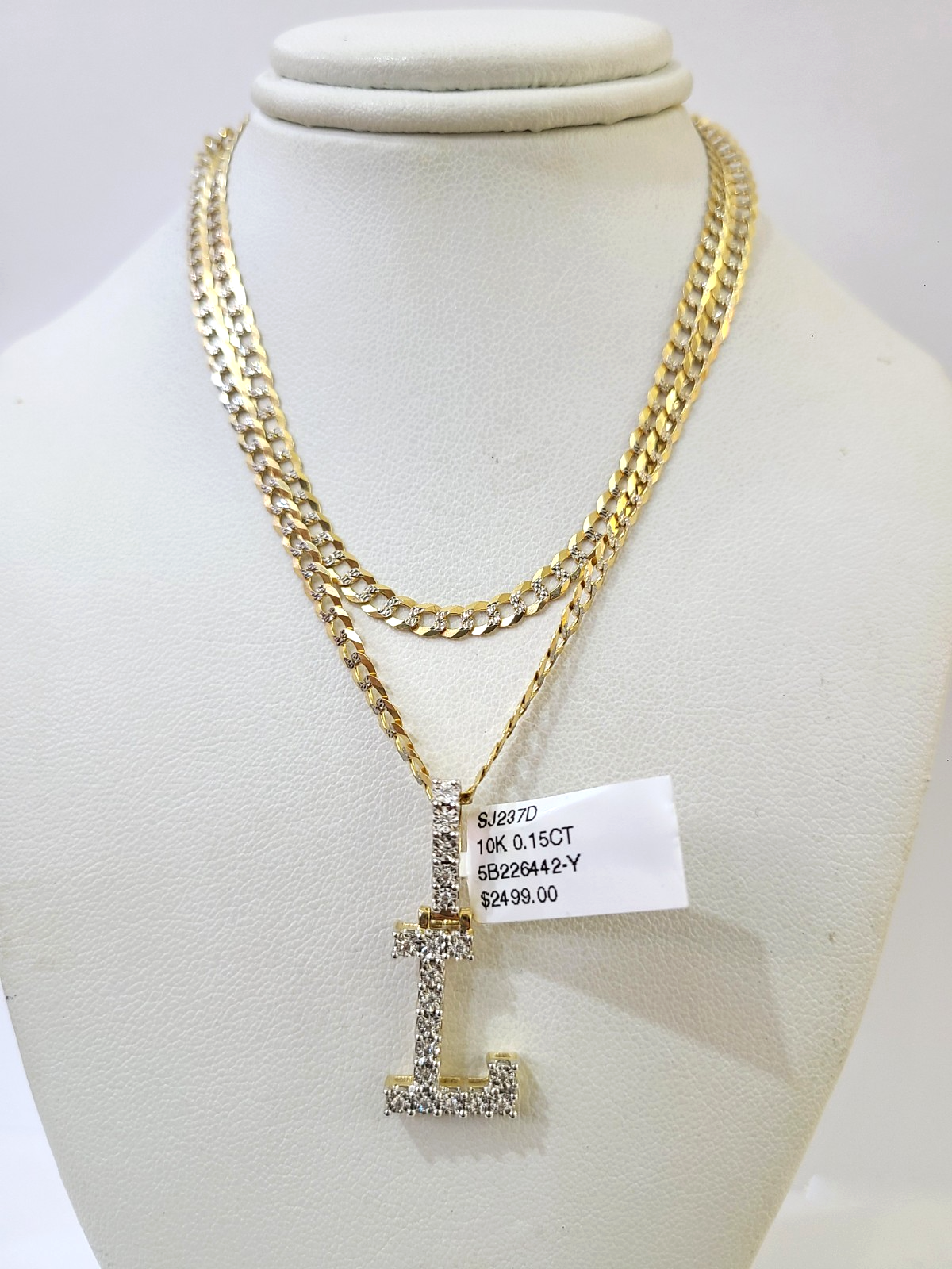 10k Gold Chain Necklace L Diamond Initial Pendant Set Cuban Curb 3mm 20"-30"