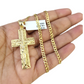 10k Gold Chain Necklace Cross Charm Pendant Set Cuban Curb 3mm 18"-28"