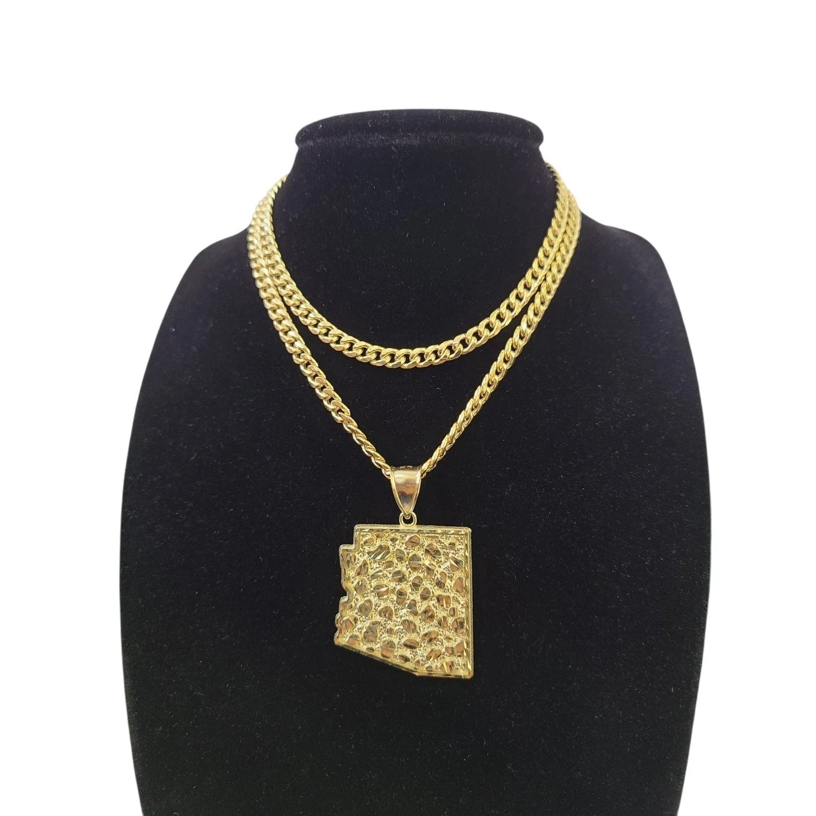 10K Yellow Gold Miami Cuban Link Chain Set Arizona Map Charm Pendant 4.5mm 18-28