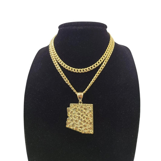10K Yellow Gold Miami Cuban Link Chain Set Arizona Map Charm Pendant 4.5mm 18-28