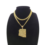 10K Yellow Gold Miami Cuban Link Chain Set Arizona Map Charm Pendant 4.5mm 18-28