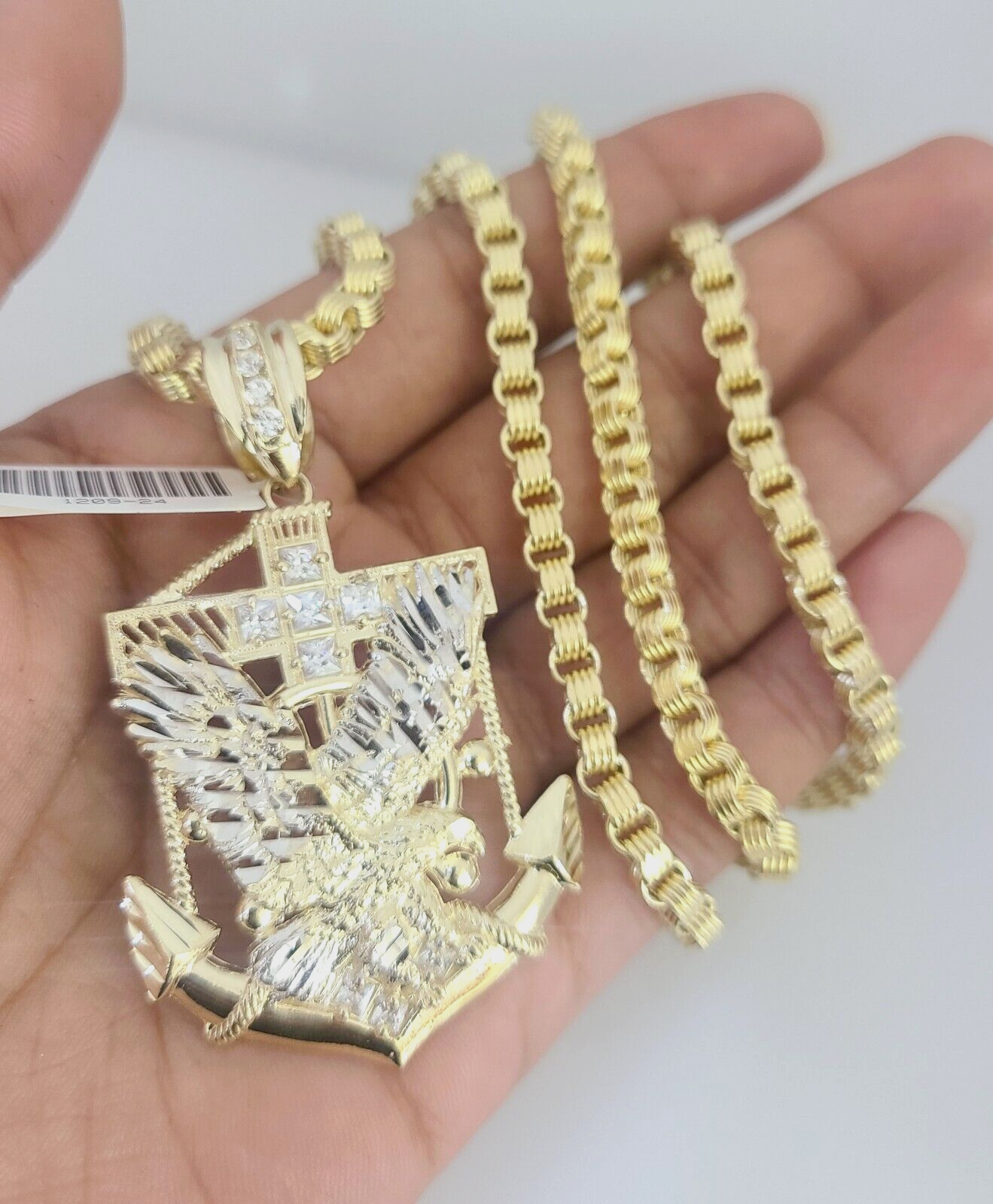 Real 10k Gold Byzantine Necklace Eagle Anchor Charm SET Chain 20"-30" 4mm