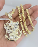 Real 10k Gold Byzantine Necklace Eagle Anchor Charm SET Chain 20"-30" 4mm