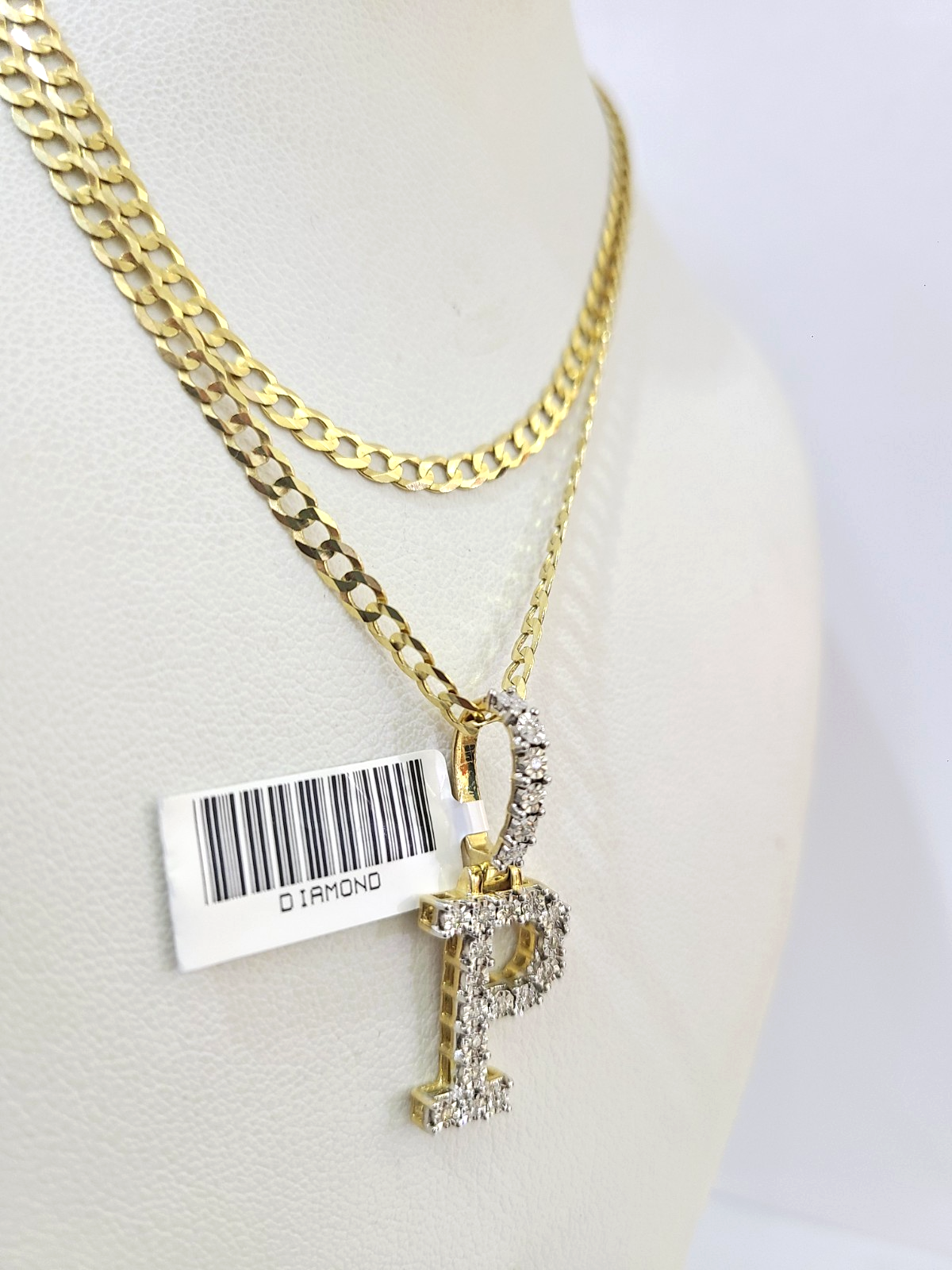 10k Gold Chain Necklace Cuban Curb P Diamond Initial Pendant Set 3mm 20"-30"