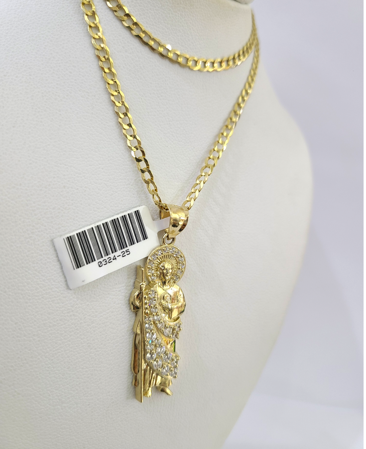 10k Gold Cuban Curb 3mm Chain Necklace Saint Jude Charm Pendant 18"-28" Set