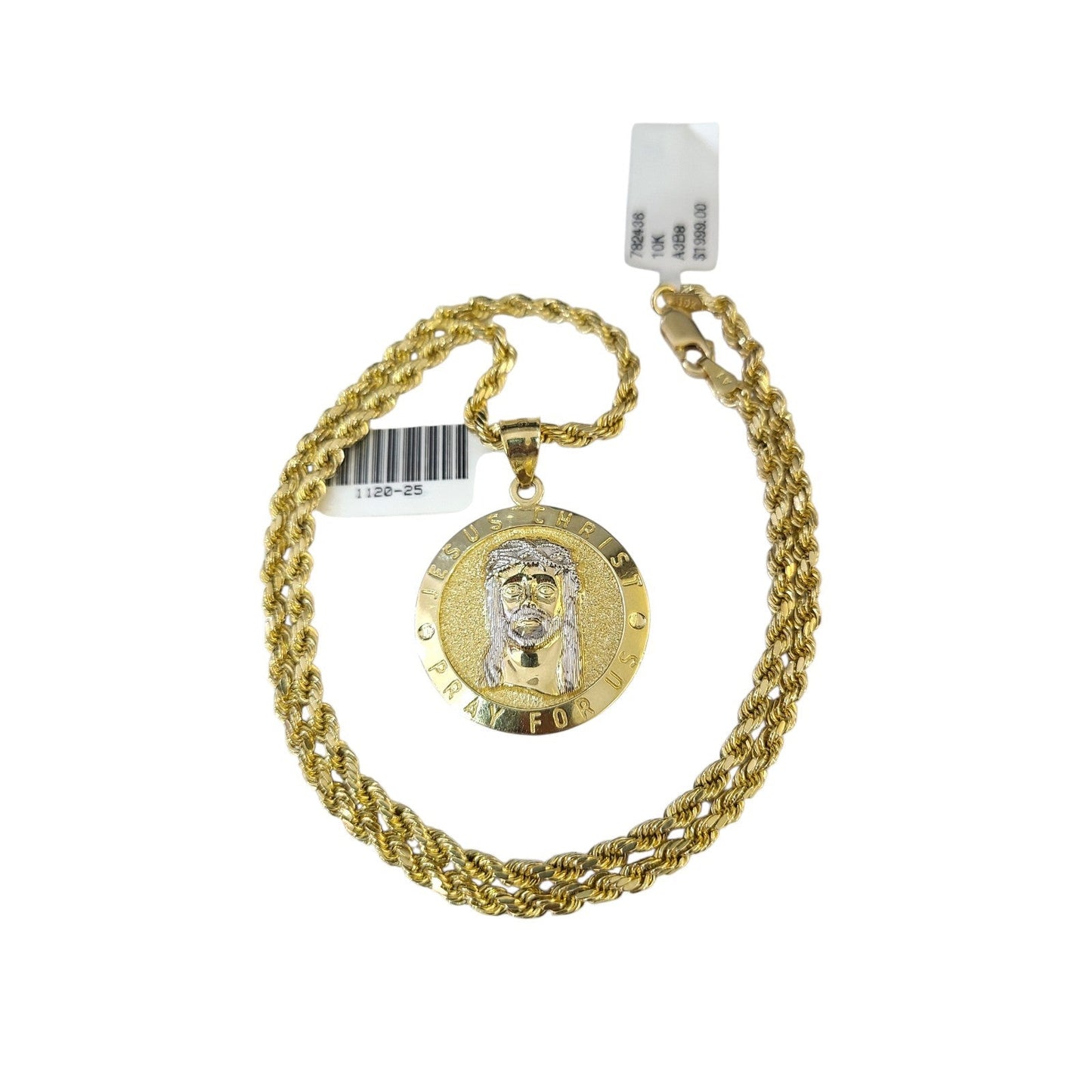 Real 10k Rope Chain Jesus Christ Charm Necklace Pendant Set 2mm 18"-24" Gold