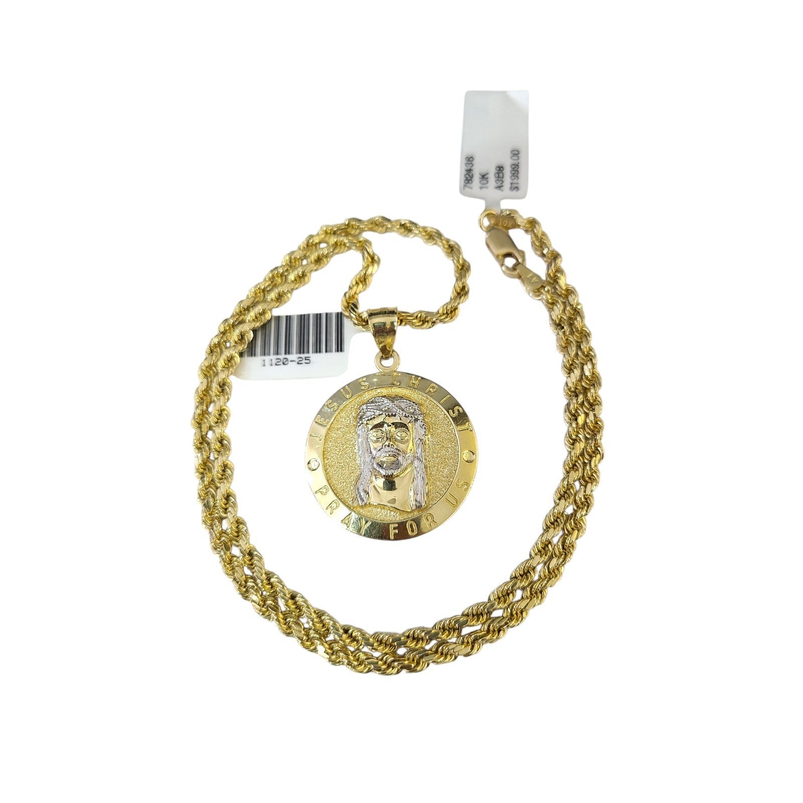 Real 10k Rope Chain Jesus Christ Charm Necklace Pendant Set 2mm 18"-24" Gold
