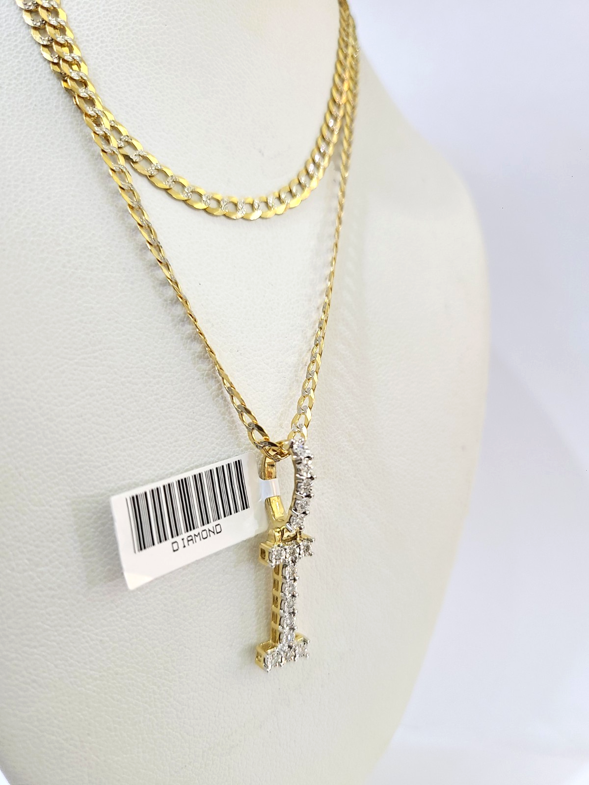 10k Gold Chain Necklace I Diamond Initial Pendant Set Cuban Curb 3mm 20"-30"