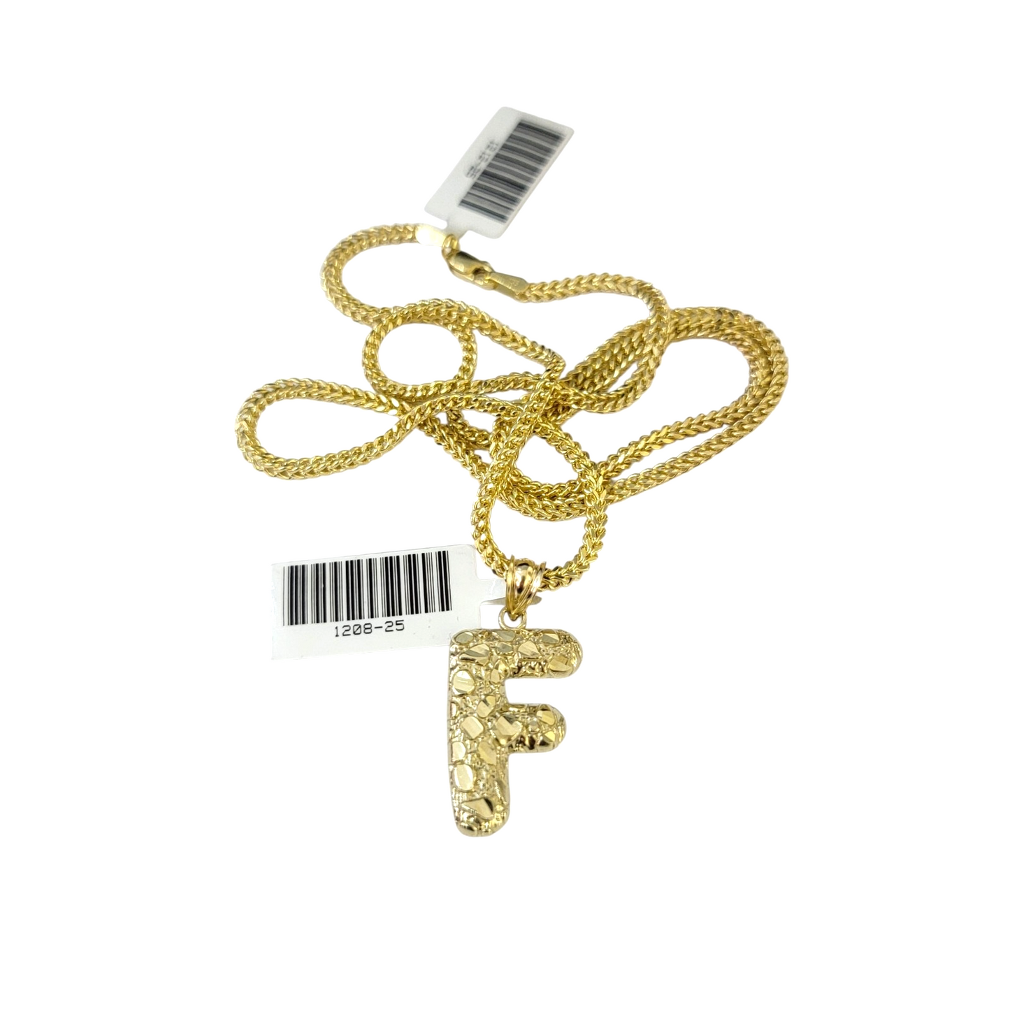 Real 10k Gold Franco Chain Pendant Necklace F Initial Charm SET 2.5mm 16"-26"