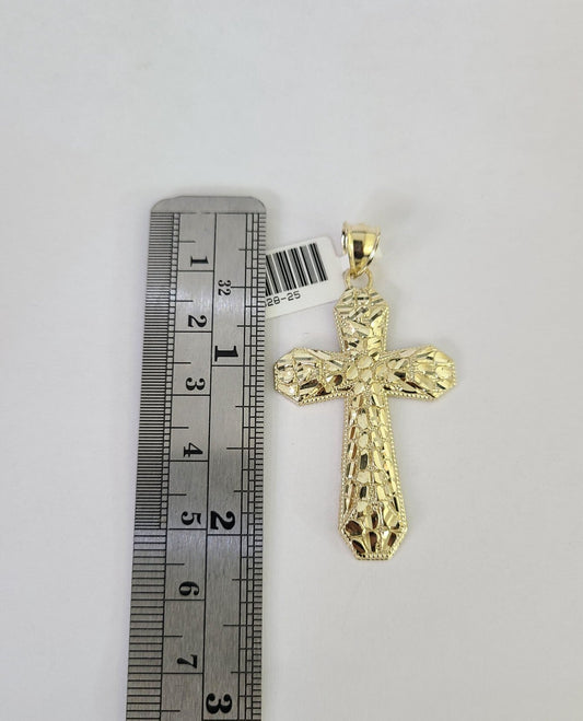 10k Nugget Jesus Cross Charm Pendant REAL 10Kt Yellow Gold Genuine