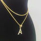 10K Gold Solid Franco Chain A Initial CZ Stone Pendant Set 1mm 16 18 20 22 Women
