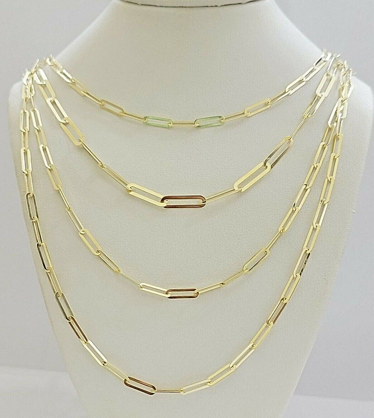 Real 10k Yellow Gold 4mm Paperclip Chain Cable Link Necklace 16"-24" Inch Hollow