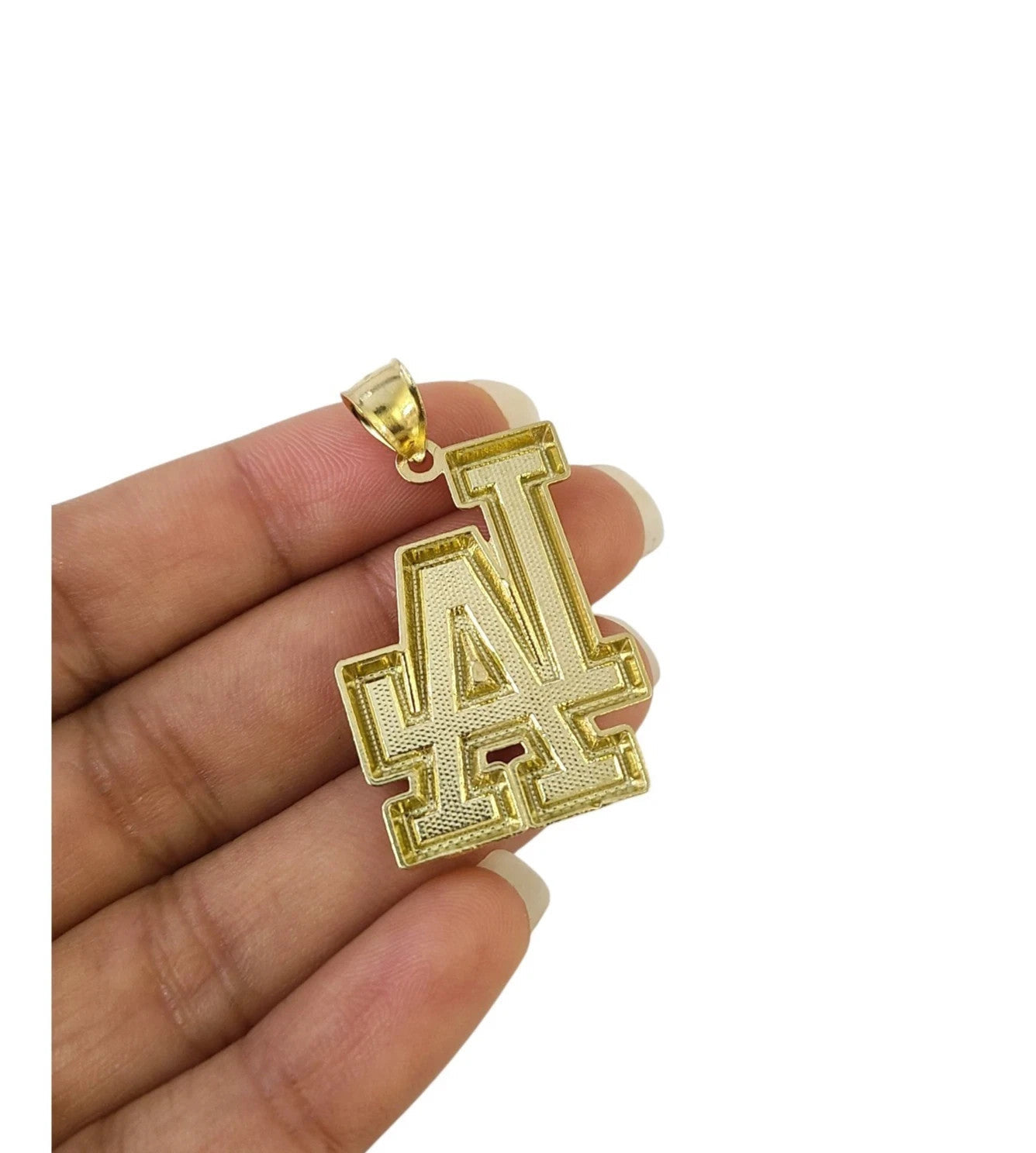 10K Yellow Gold LA Logo Pendant Charm Mens Los Angeles Diamond Cut Finish