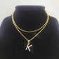 10K Gold Solid Franco Chain K Initial CZ Stone Pendant Set 1mm 16 18 20 22 Women