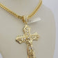 10k Yellow Gold Jesus Cross Charm Pendant 2.75 Inch Real 10kt With Stones