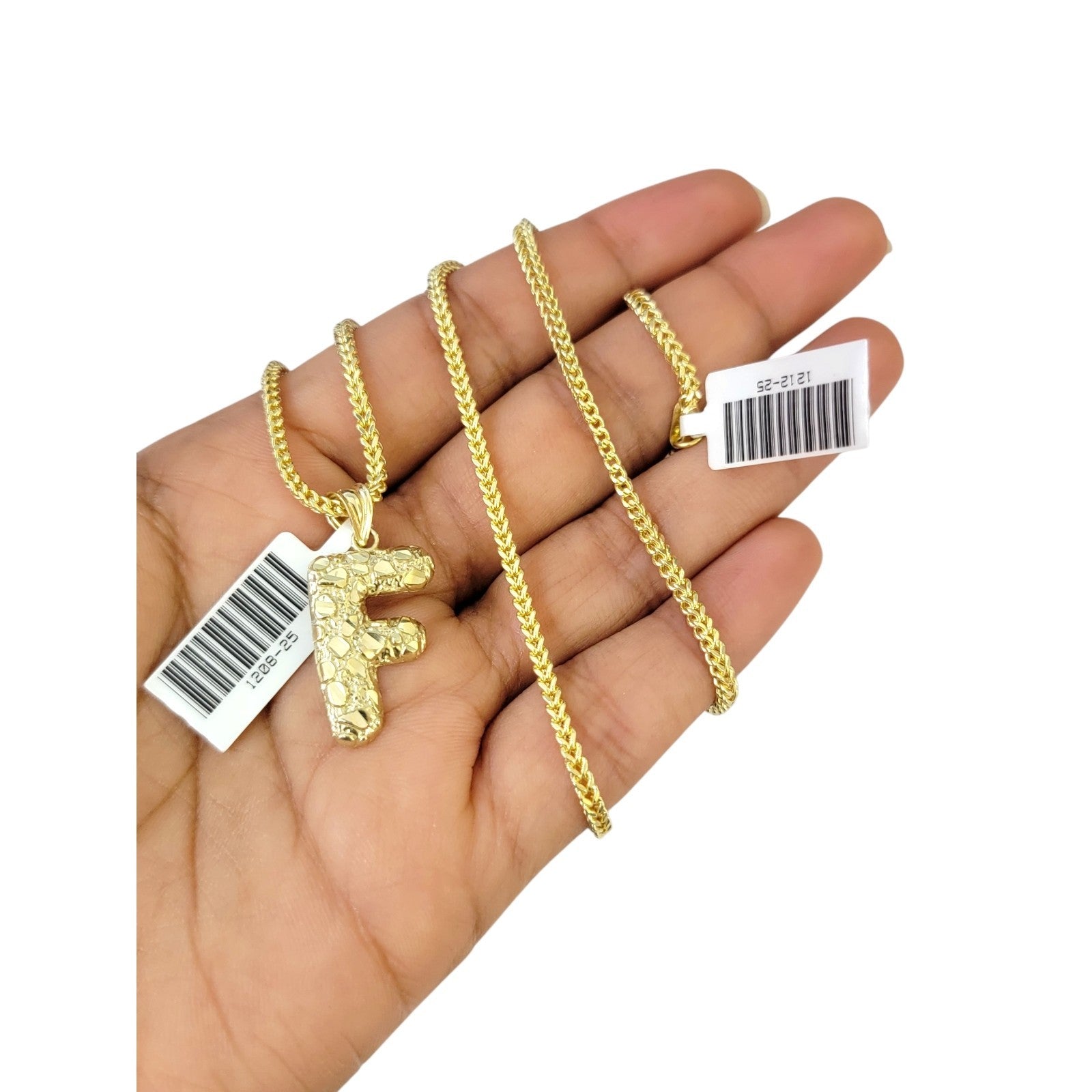 Real 10k Gold Franco Chain Pendant Necklace F Initial Charm SET 2.5mm 16"-26"
