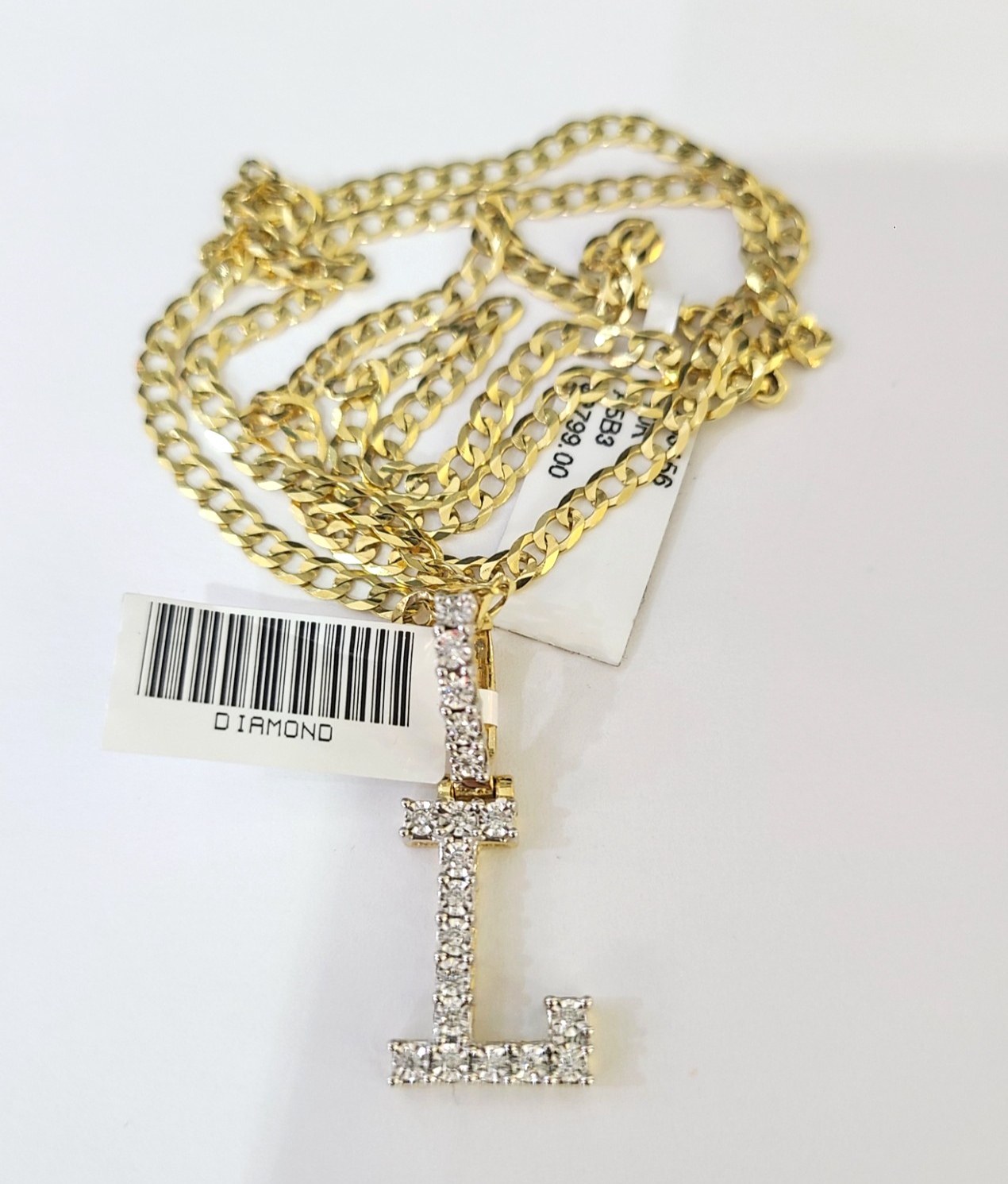 10k Gold Chain Necklace Cuban Curb L Diamond Initial Pendant Set 3mm 20"-30"