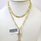 10k Gold Figaro Chain I Diamond Initial Pendant 3mm 20-28 inch SET Necklace